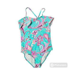 Gossip Girl Ruffle Paisley Print One-Piece Swimsuit